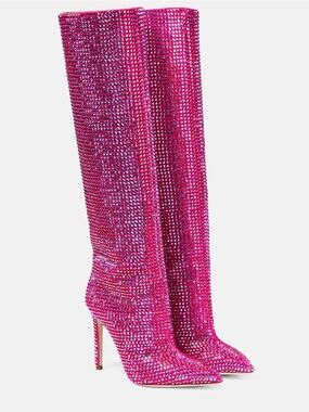 Paris Texas Fuchsia Holly Crystal Knee-High Stiletto Boots